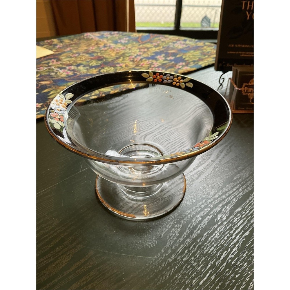 Vintage Westmoreland Glass Pedestal Handpainted Floral 5.25" Mayo/Candy Dish